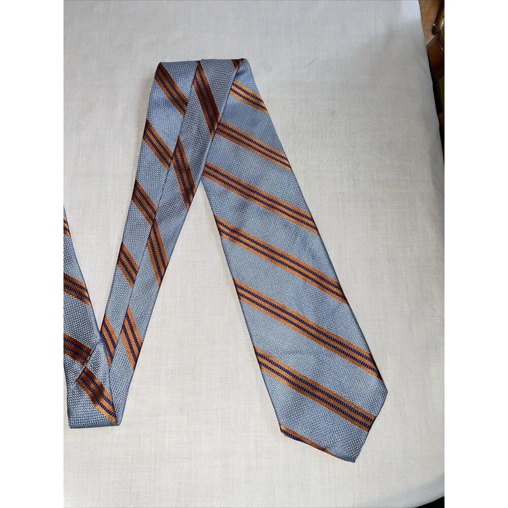 Robert Talbott Men’s Dress Tie Size 58” Blue Orange Striped Silk Business Formal
